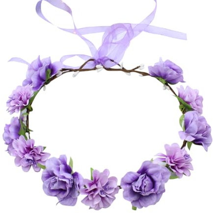 Verstellbares Blumen-Stirnband, Brautschmuck, Blumenkranz, Boho-Blumen-Haargirlande, Hochzeit, floraler Kopfschmuck, Sommer, Strand, Haarkranz mit Band für Frauen und Mädchen, Lila