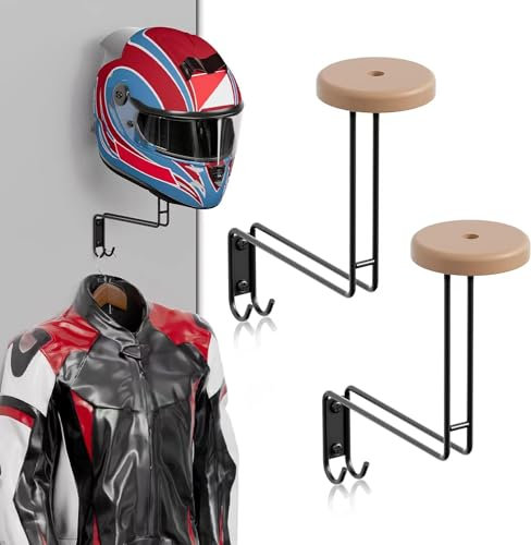 THYGIFTREE Helmhalter Wand, Motorradhelm Halterung, Helmhalter Wandhalterung Holz Helmhalter für Fahrradhelm Halterung mit Haken für Mäntel Kappen Rugby Helm (zweiteiliges Set)