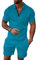 Fastkoala Homme Ensemble Sets Ete Tenues Survêtement Costumes Plage Vacances Fermeture Eclair Chemises et Shorts 2 Pcs Bleu XXL