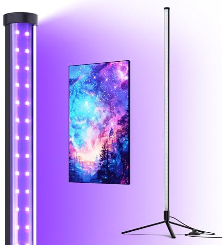 Barrina UV Schwarzlicht Lamp, T10 Stehende Schwarzlichtlampe, 42W, 385-400nm, 4FT/120cm Höhe mit Ein/Aus-Schalter und Stativ Bodenständer UV Licht für Halloween, Fluoreszierende Poster Glow Party