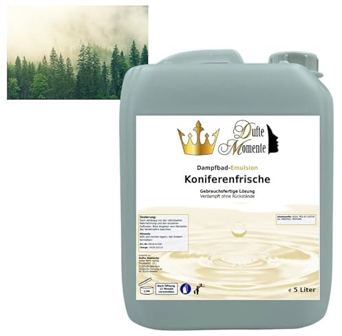 Dampfbad Emulsion Koniferenfrische (Menthol - Tannennadel) - 5 Liter - gebrauchsfertig für Dampfbad, Dampfdusche, Verdampferanlagen in Premium Qualität von Dufte Momente …