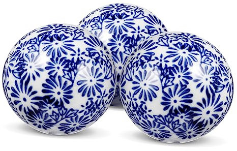 Cabilock 3pcs Blue White Porcelain Balls Vintage Floating Decor Balls for Home Decor Fish Tank Aquarium Ceramic Random Style