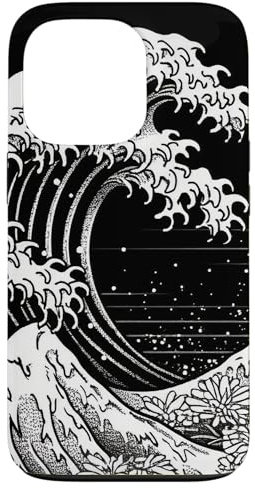 Black And White Daisy Flower Japanese Great Wave Kanagawa Case for iPhone 13 Pro