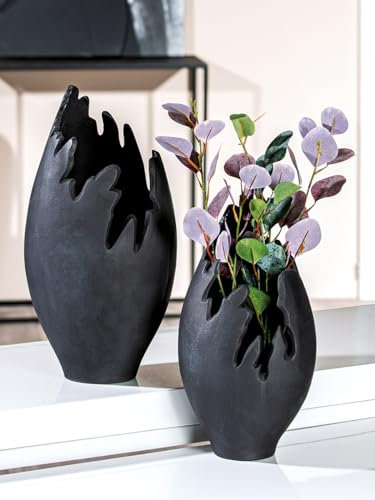 Casablanca Moderne Dekovase Aluminium - Vase modern Deko Wohnzimmer - Geschenk Geburtstagsgeschenk - Farbe: Anthrazith Höhe 33 cm