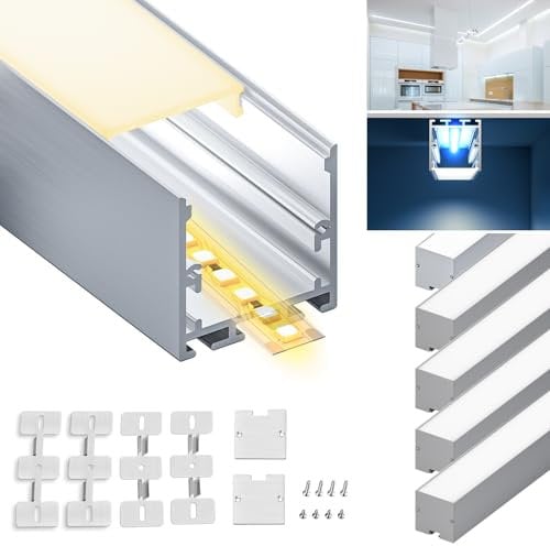 HOOLED Profilé LED Blindage mat de 2 m x 5 pièces TOL 10 m, Profile aluminium led Tailles 35 mm x 35 mm, adapté aux bandes lumineuses de différents fabricants, largeur maximale 25,7 mm SP038