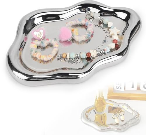 DBREAKS Plateau à Bijoux en Céramique, Nuage Bibelot Anneau Plat Porte-Plateau à Bijoux, Organiseur de Bijoux, pour Colliers, Bagues, Plateau de Clés, Cadeaux pour femmes, Argent
