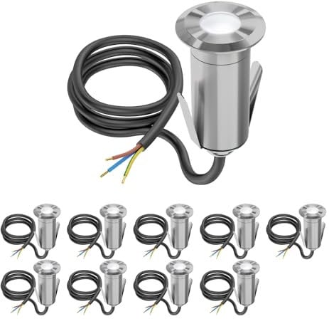 ledscom.de 10 Stück LED Bodeneinbauleuchte GLOX für außen, IP67, aluminium, rund, 35mm Ø, weiß, matt