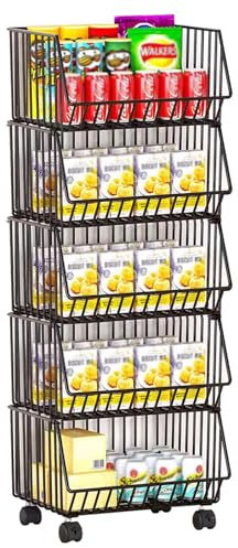 Oracra Küchenwagen 3/4/5 Stufe Kartoffel -Chip -Rack -Displayständer, Supermarkt Schlankes Einzelhandelsregal mit Rädern, Tragbarer Obst Gemüseorganisator/Abnehmbarer Korb (Size : 5-Layer)