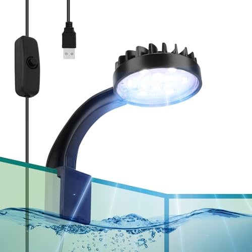 Full Spectrum Aquarium Light, 5W LED Fish Tank Light with Waterproof Fixing Clip, Fish Tank Lights Aquarium for Small Fish Tank, Freshwater Tank, Planted Tank for 3-5mm Thick(Adapter Not Included)