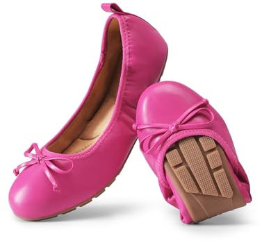 DREAM PAIRS Ballerine Pieghevoli da Donna Eleganti Slip-On Scarpe Leggere e Comode con Fiocco,Size 43,Rosa Caldo,SDFA2409W