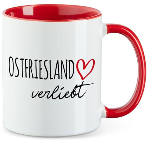 Huuraa Teetasse Ostfriesland verliebt Geschenk 330ml Rot Ostfriesland Präsent