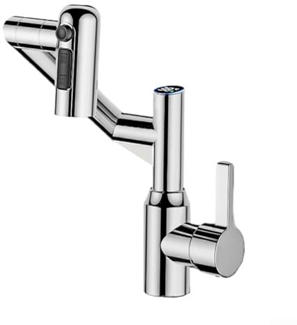 Feegow Rubinetto da cucina a cascata con visualizzazione della temperatura, display digitale, rubinetto a LED, miscelatore a cascata, rubinetto per lavandino del bagno, spruzzatore a flusso (argento)