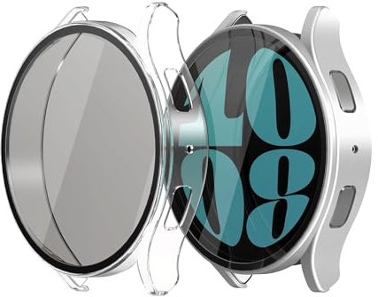 kwmobile 2x Cover Smartwatch Compatibile con Samsung Galaxy Watch 6 40mm Cover - Protezione Privacy in Vetro per Orologio Fitness - trasparente/argento