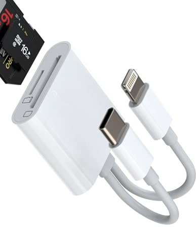 USB C Lightning auf SD-Kartenleser (2 in 1) Micro SD Card Reader für iPhone 16 15 14 Pro Max kompatibel mit Samsung S24 MacBook für Apple Schlüssel, TF-Speicherkamera, Kamera für iPad Android Telefon