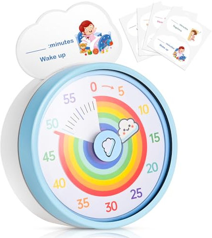 Faburo Minuteur visuel pour enfants, compte à rebours mécanique de 60 minutes pour enfants, outils de gestion de minuterie de bureau avec fonctionnement silencieux, minuterie Pomodoro avec motif