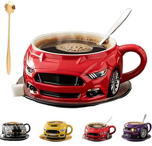 ITETONE Tasse à café en Forme de Voiture en céramique Faite à la Main, Tasse à café Amusante en Forme de Voiture, Tasse à café créative en Forme de Voiture, Tasse à café en Forme de Voiture Red