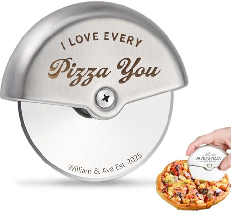 Rotella tagliapizza personalizzabile, in acciaio inox, ideale come regalo per fidanzato, marito, papà, figlio, per tagliare croste, pane, torte, lavabile in lavastoviglie
