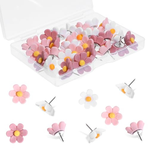 30 Stück Nadeln Für Pinnwand Pinnadel Pinnwandnadeln Rosegold Reißzwecken Heftzwecken Blumen Reißnägel Bunt Korktafeln Mit Kopf Reizzwecknadeln Süße Reißbrettstifte Flacher Für Fotowand Akzentwand