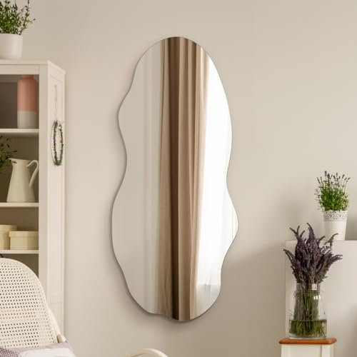 MirrorOutlet Large Irregular Organic Pebble Wall Mirror, Frameless: Size 100 x 45cm, Asymmetrical Home Decor for Bathroom, Entryway, Bedroom & Living Room