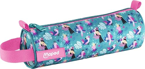 Maped - Trousse Scolaire - Tropical - Tissu et Zip Haute Résistance - Trousse Ronde 22,5 x 7,5cm