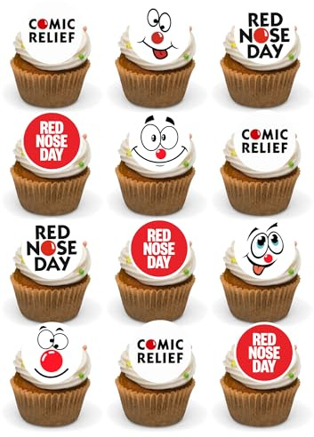 comic relief red noses edible 24 precut cupcake toppers premium wafer card fairy cake toppersstand up fundraising themed