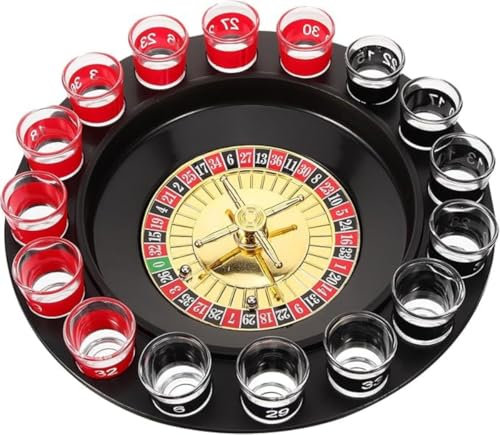 YAOYAOLING Trinkspiel-Set, das Roulette-Rad Trinkspiel, Poker-Shot-Roulette, 2 Bälle und 16 Schnapsgläser