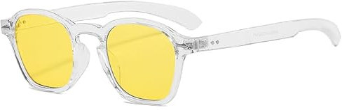 Long Keeper Retro Runde Sonnenbrille Herren Damen 90s Retro Sonnenbrille Quadratischer Kreis brille UV400 Schutz (Klar Gelb)