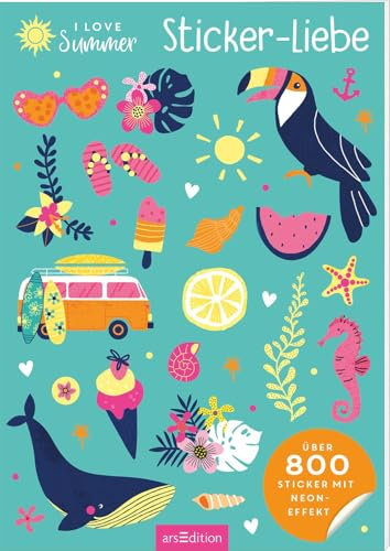 I Love Summer – Sticker-Liebe: Über 800 Sticker mit Neoneffekt | Dekorative Sticker mit sommerlichem Neonpink für Teens