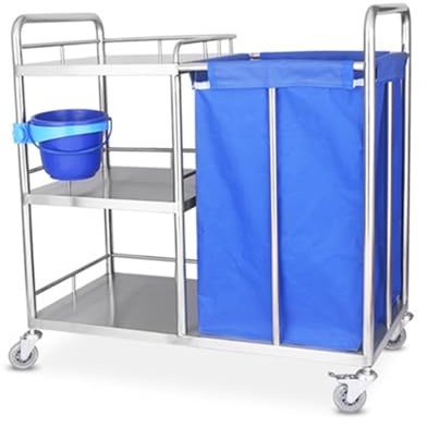 Chariot utilitaire sur roulettes en acier inoxydable – Chariot de nettoyage en métal à 3 étagères avec sac de rangement pour la maison et le travail