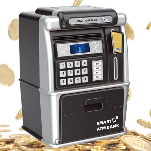 ATM Bank Toy – Small Kids Maschine, Passwort-Lock Safe | Auto Bill-Slot mit Münzerkennung, Bildungssparspielzeug für Jungen und Mädchen, Banking Role Play