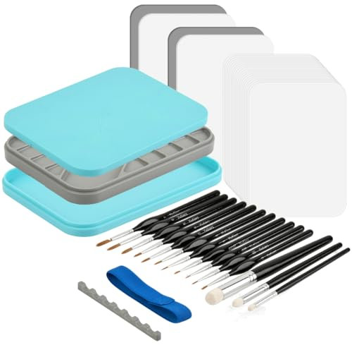 YOPEUC Miniature Painting Kit with Wet Palette,Wet Palette Painter,Stay Wet Palette with 100PCS Pallet Paper, 4PCS Sponge,11 Pieces of Outlining Brushes,3 Wool Brushes,Mixing Paint Saver Palette