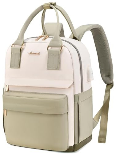 LOVEVOOK 13,3 Zoll Rucksack Damen Klein, Wasserdicht Cityrucksack Handtasche 2 in 1, Mini Tasche Daypack Backpack Women Elegant für Freizeit Schule Reisen Arbeit, Grün Beige