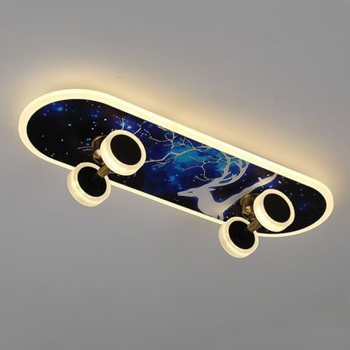 Yesbon D,Skateboard Kinderlampe LED Deckenlampe RGB, Dimmbar Mit Fernbedienung, Cartoon Deckenleuchte Für Junge Mädchen, Modern Schlafzimmer Deko