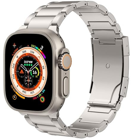 OBAEHH Cinturino in titanio cinturino per Apple Watch 49mm 45mm 44mm 42mm IWatch Ultra2 Ultra SE 2 SE Series 9 8 7 6 5 4 3 2 1, cinturino di ricambio in titanio con chiusura pieghevole(Titanium)