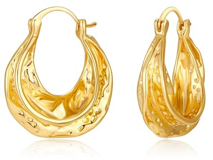Gold Earrings for Women, Dicke Creolen Gold, Personalisierte Ohrringe, Klobige Creolen, Fächerförmige Wasserwellen Statement Ohrringe, Als Geburtstagsgeschenk für Frauen und Mädchen