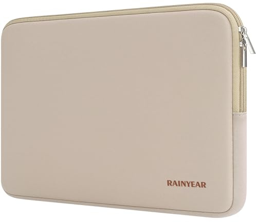 RAINYEAR 14 Inch Laptop Sleeve Compatible with 14 Notebook Computer Ultrabook Chromebook, 15 Macbook Air M2 M3 M4 Fluffy Lining Padded Protective Carrying Case, Khaki