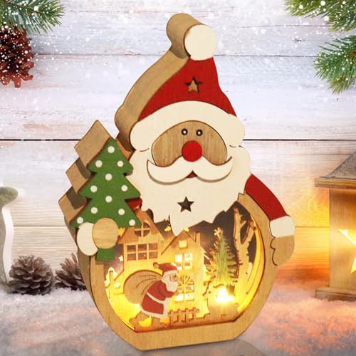 Weihnachtsdeko Holz, Leuchtende Weihnachtsschmuck, LED Weihnachtsbeleuchtung, Niedliche Weihnachtsmann Dekoration, Tischdekoration für Weihnachtsdekoration Raumdekoration Weihnachten Party Dekoration