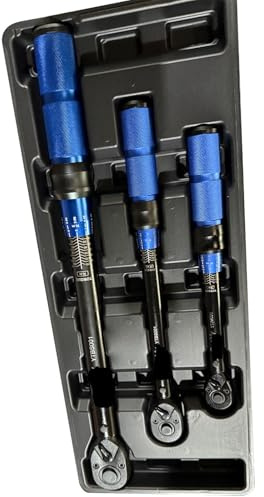 Sundpey Drehmomentschlüsselset 3tlg - Drehmomentschlüssel Fahrräder mit 5-25 10-60 20-220 N·m, 72 Zähne, Doppelte Skala, ±3% Genauigkeit, 1/4 3/8 1/2 Zoll Drehmomentschlüssel für Motorräder Auto Lkw