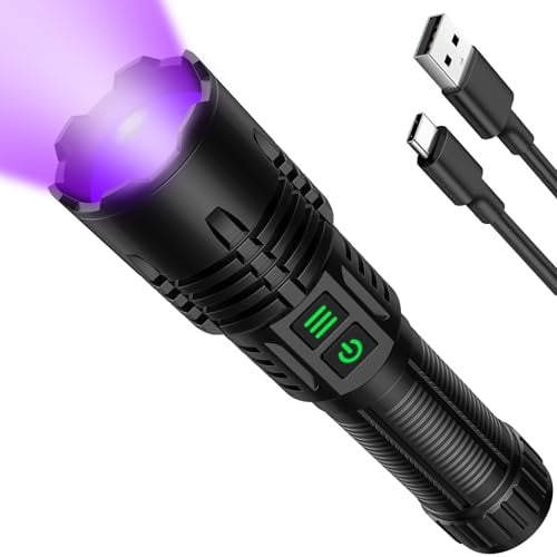 Karrong UV Lampe Schwarzlicht Taschenlampe 395nm, 2-in-1 UV & Weißlicht, Wasserdicht, USB-C Aufladbar & Mit Batterien Betreibbar, Zoombar, 6 Modi, Magnet, für Haustier Urin, Bernstein, Camping
