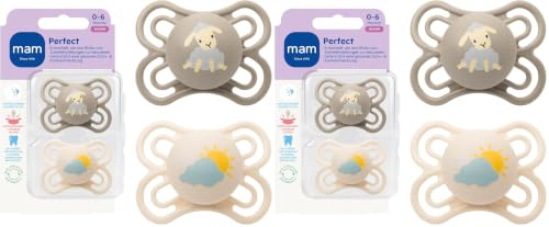 MAM Perfect Schnuller | 0-6 Monate | Schnuller für Neugeborene | 94% Akzeptanz | beugt Zahnfehlstellungen vor | Babyschnuller mit Zahnmedizinern entwickelt | SkinSoft Silikon | Schaf/Sonne | 2 Stück