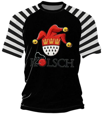 Kölner Karneval Rot Weiss Herren Rot-Weiß Gestreiftes Shirt mit Clown Print Ringelshirt Rot Weiss für Karneval und Alltag Clown Kostüm Herren