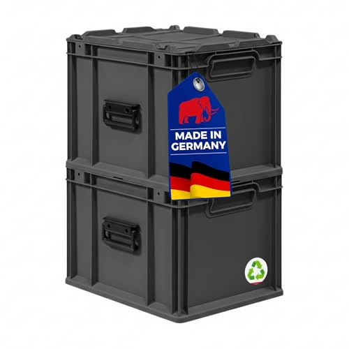 PROREGAL SuperSparSet 2x Eurobox NextGen Portable Made in Germany | HxBxT 33,5x30x40cm | 30 Liter | Schwarz | Eurobehälter, Transportbox, Transportbehälter, Stapelbehälter