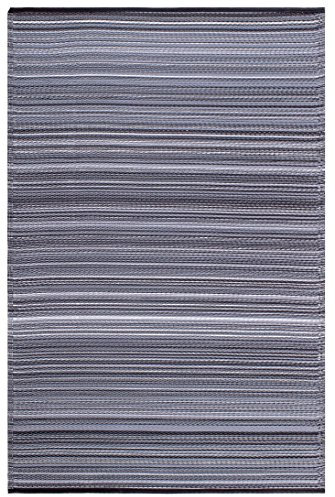 FAB HAB Outdoor-Teppich - wetterfest, farbecht, wendbar - recycelter Premium-Kunststoff - gestreift - Terrasse, Balkon, Garten, Flur, Bad - Läufer Cancun Mitternacht, 90x150 cm
