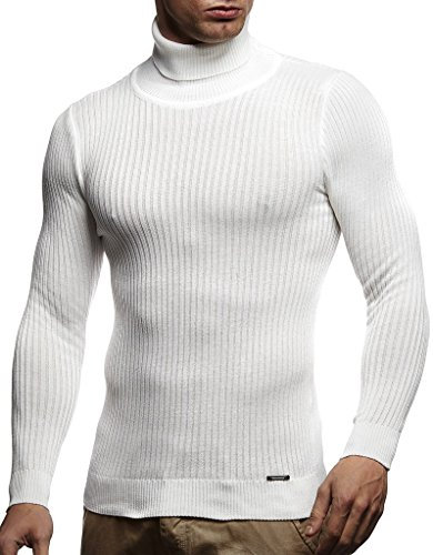 Leif Nelson Rollkragenpullover Herren Weiß S Strickpullover - Cooler Männer Pullover Rollkragen - Dünner Männer Strick Pullover Winter & Sommer