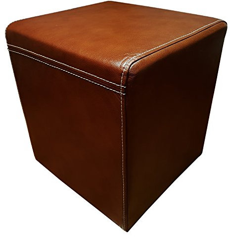 Quattro Meble Antic Braun Echtleder Hocker 40x40x45cm Sitzhocker Rindsleder Sitzwürfel Fußhocker Polsterhocker Puff Echt Leder mit Ziernaht