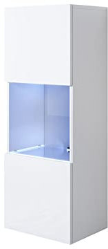MB Muebles Bonitos | Vitrinenschrank Luke V3 | Breite 40 x Höhe 126 x Tiefe 29 cm | Glänzendes Melamin | Weiß