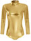 FYMNSI Damen Glänzende Ballettanzug Ballettbody Sport Tanz Body Gymnastikanzug Trikot Langarm Bodysuit Metallic Wetlook Einteiler Turnanzug Leotards Overall Lack Leder Oberteile Top Kostüm Gold S