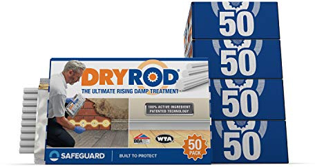 Dryrod Damp Proofing Rods (50 Pack x 5) - BBA-Approved Rising Damp Treatment, Stronger Than DPC Injection Creams. Coverage 30m