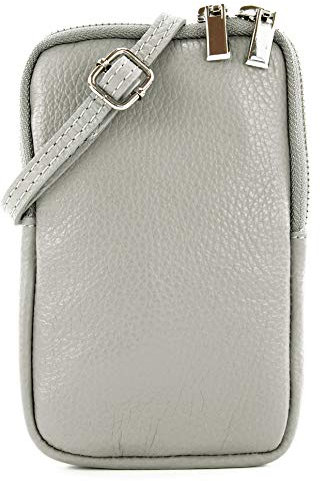 modamoda de T197 Damen Leder Handytasche 6,7 Zoll Umhängetasche handmade in Italy, Farbe:Telegrau