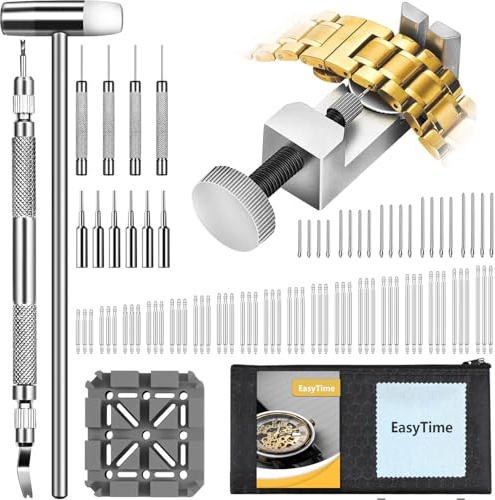 EasyTime Watch Link Removal Kit: Professional Watch Strap Adjustment Tool Band Replacement Bracelet Resize Kit for All Size with 108 PCS Spring Bars 20 PCS Link Pins